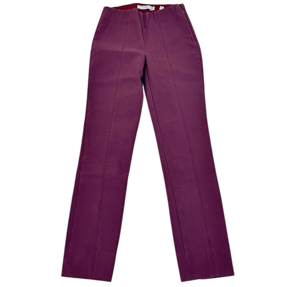 Vince Burgundy straight leg flat front & back Italian Ponte knit Trousers sz xs